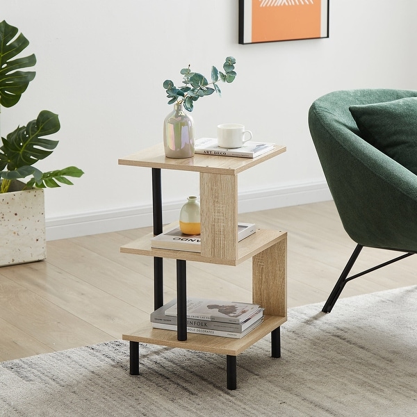 3-Tier Side Table Tall End Table with Storage Rack