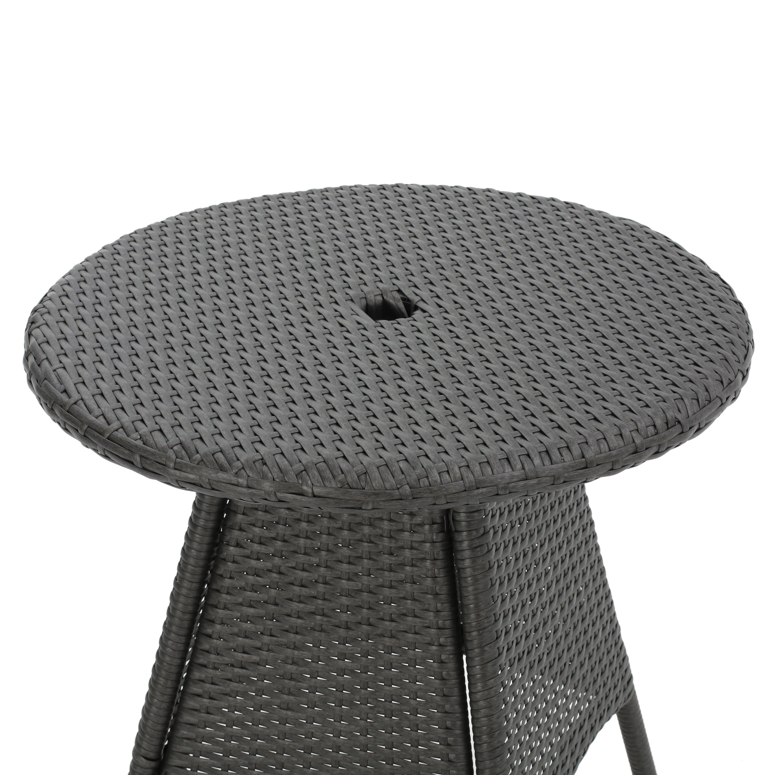 Bristle Outdoor Round Gray Wicker Bistro Table with Umbrella Hole