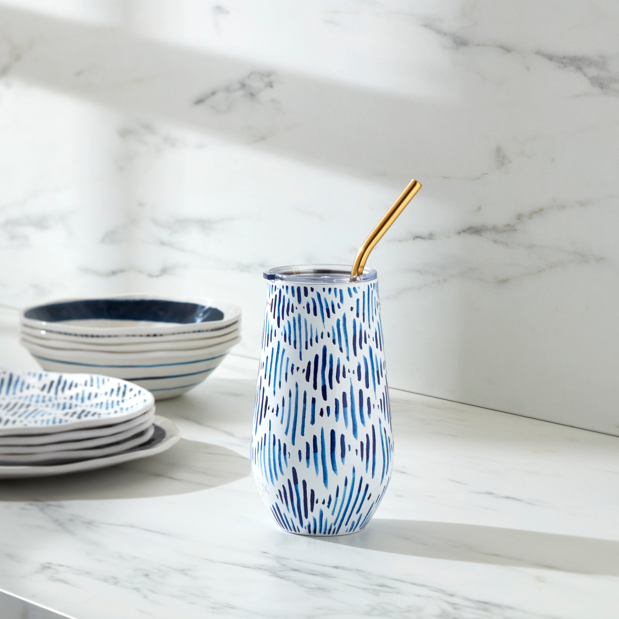 Blue Bay Ikat Stainless Steel Wine Tumbler & Straw