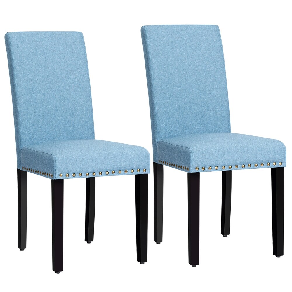 Set of 2 Upholstered Dining Chairs Linen Fabric Side Chairs