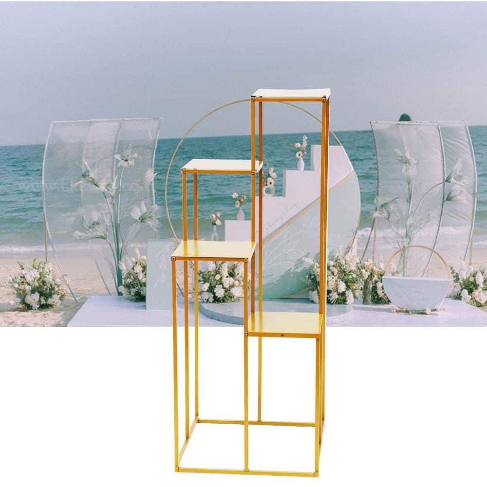 YIYIBYUS 39.37 in. Tall Indoor/Outdoor Gold Metal Plant Stand (4-Tiered) OT-ZJGJ-5109