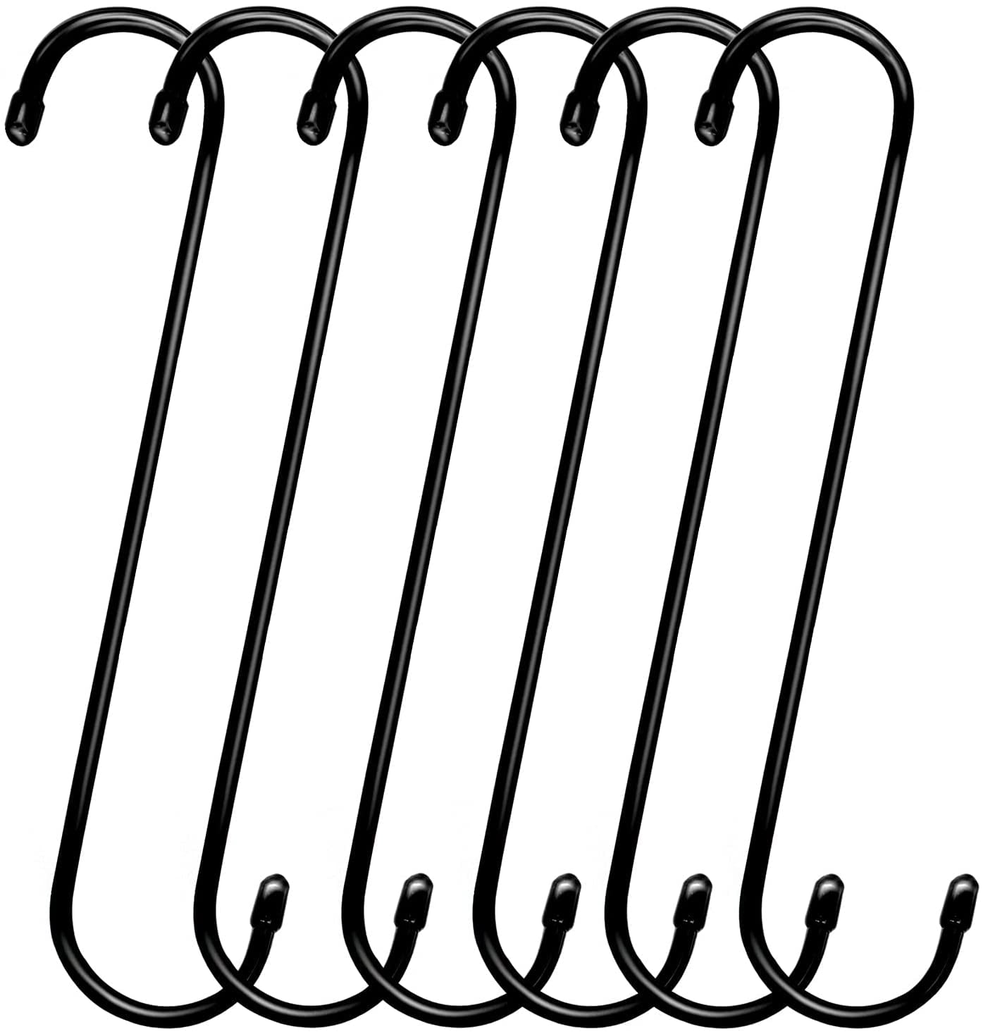 6 Pack 12 inch Extra Large S Hooks Black Heavy Duty Long S Hooks for Hanging Plant Extension Hooks for Kitchenware,Utensils,Pergola,Closet,Flower Basket,Garden,Patio,Indoor Outdoor Uses