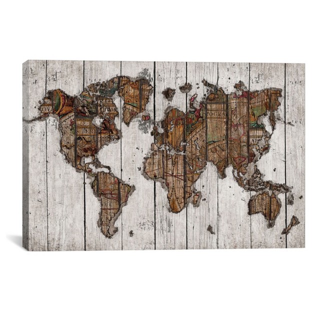 Wood Map By Diego Tirigall Unframed Wall Canvas Icanvas