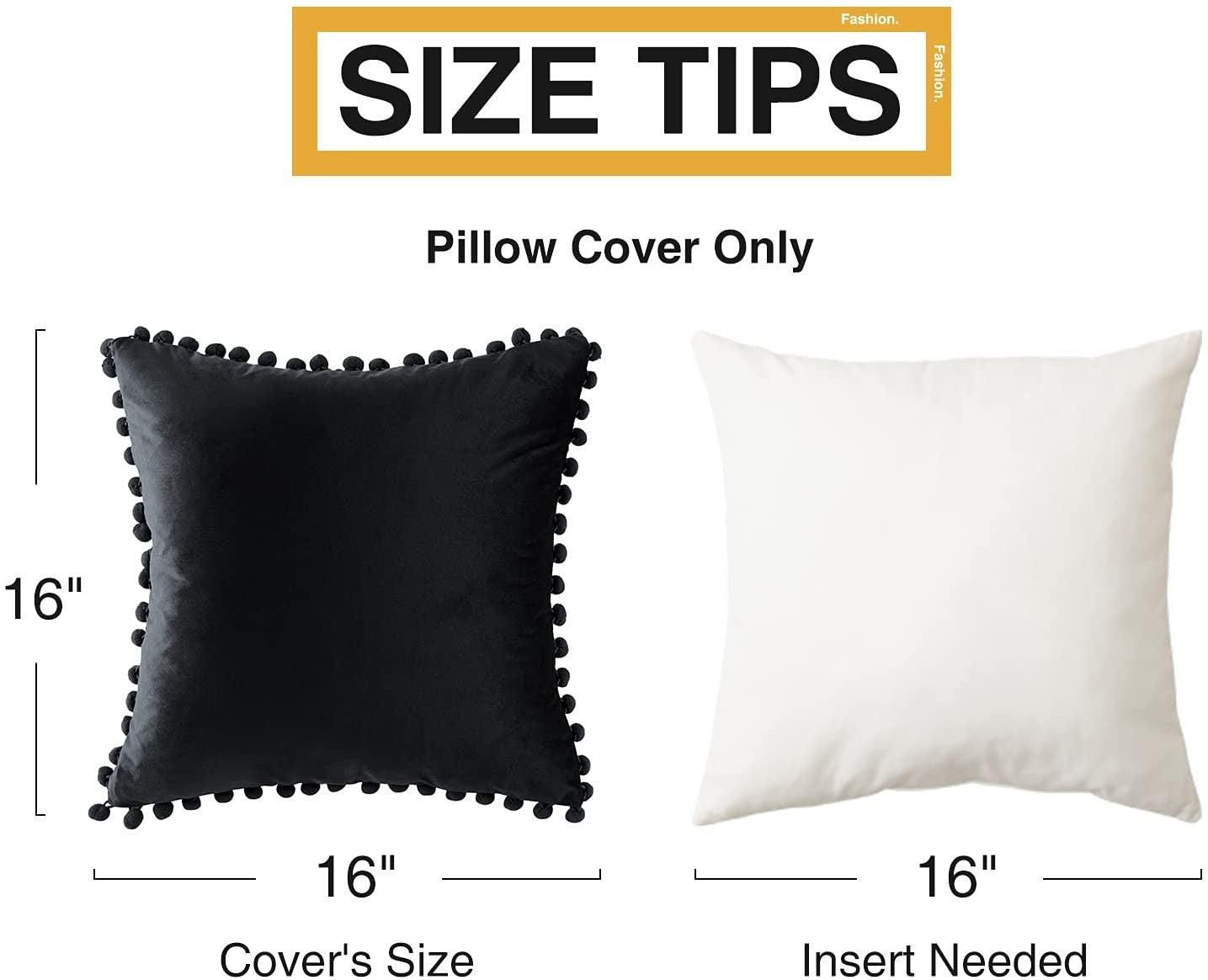 Top Finel Decorative Throw Pillow Covers for Couch Bed Soft Particles Velvet Solid Cushion Covers with Pom-poms 16 x 16 Inch, Pack of 2, Black