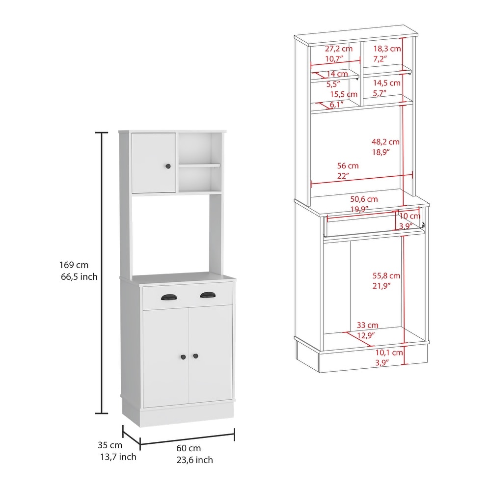 Microwave Storage Stand with 3 Doors and Drawer Arlington  White / Macadamia Finish