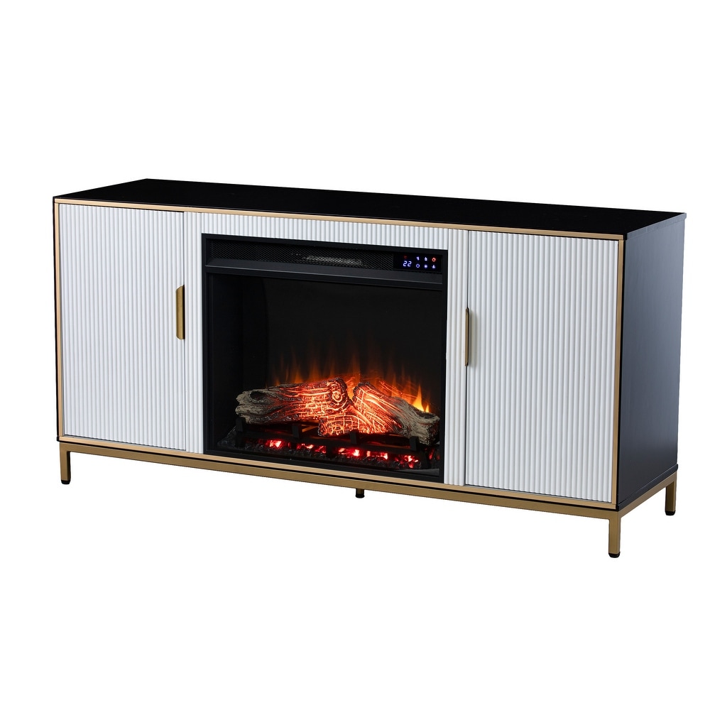 SEI Furniture Daltaire Contemporary Media TV Stand with Electric Fireplace Insert and Storage