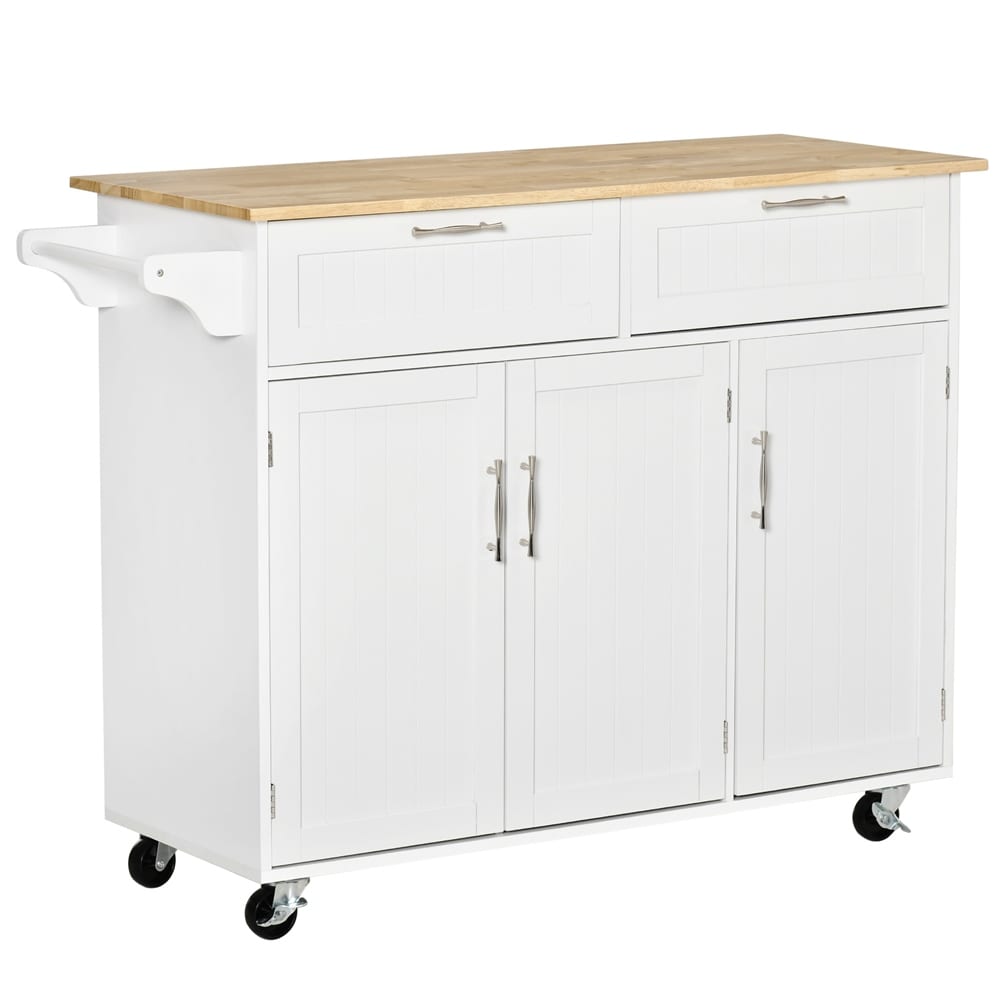 Mobile Kitchen Island  Kitchen Cart w/ Wood Top  Drawers   Towel Rack