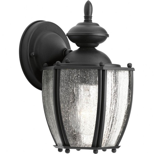 Progress Lighting Roman Coach 1 light Small Wall Lantern In Textured Black Aluminum With Seeded Glass Panels