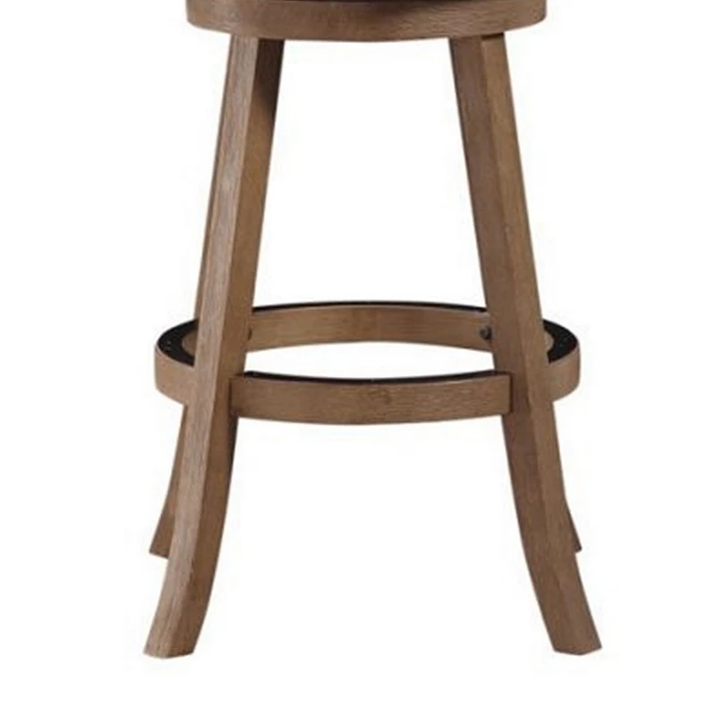 Nailhead Trim Round Barstool with Padded seat and Back， Brown and Beige