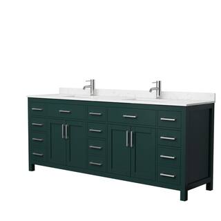 Wyndham Collection Beckett 84 in. W x 22 in. D x 35 in. H Double Sink Bathroom Vanity in Green with Carrara Cultured Marble Top WCG242484DGECCUNSMXX