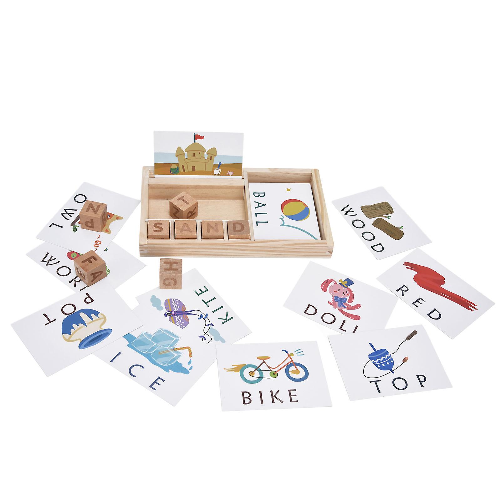 Wood Spelling Words Game Sight Word Educational Toys With Flash Cards For Preschooler Kindergarten Kidsspelling Word Game