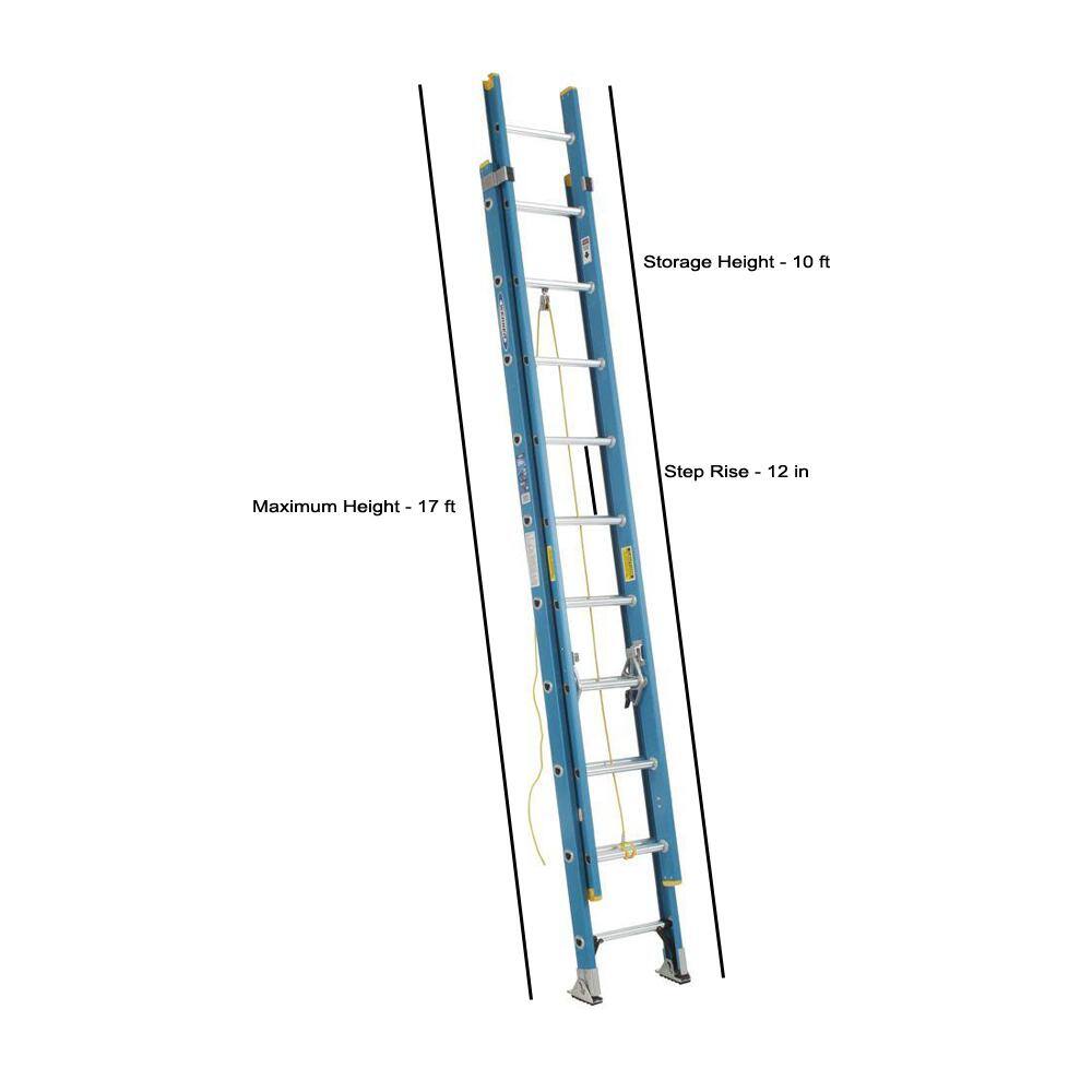 Werner 20 ft. Fiberglass D-Rung Extension Ladder with 250 lb. Load Capacity Type I Duty Rating D6020-2