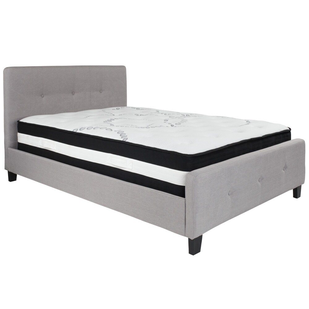 Button Tufted Upholstered Platform Bed with Pocket Spring Mattress