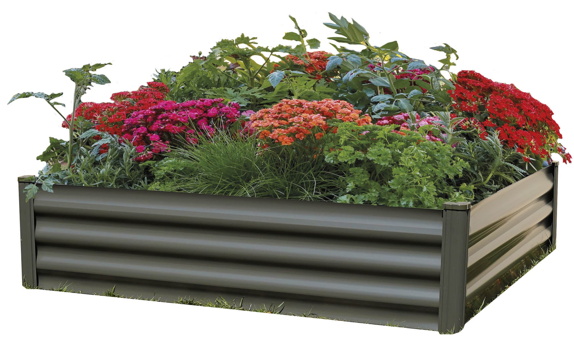 The Organic Garden Co 4' W x 4' L x 1' H Metal Square Garden Bed for growing flowers, vegetables and herbs - Woodland Gray