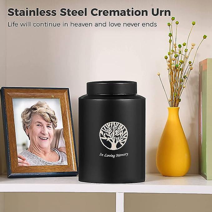 Cremation Ashes Urn， Stainless Steel Urn With Thread Lid For Human Ashes， Funeral Urn For Human Pet Ashes Hair， Tree Of Life Funeral Burial Urn， In Lo