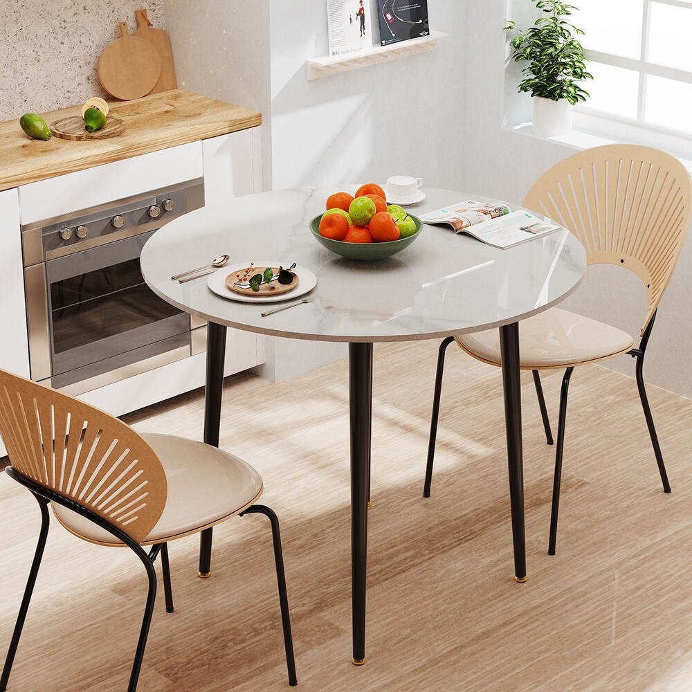 Metal Frame 4 Legs Round Dining Table Heavy Duty Sintered Stone Top   31.5\