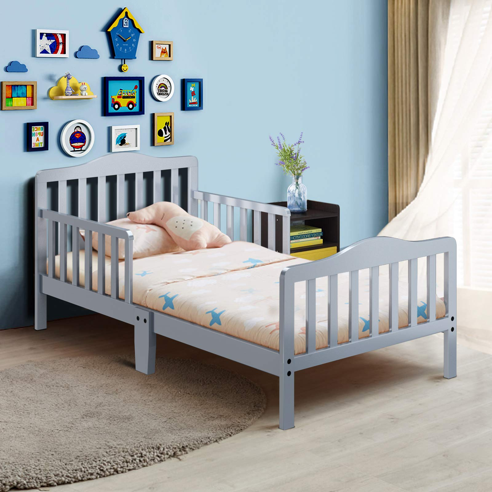 Costzon Toddler Bed, Classic Rubber Wood Kids Bed Frame