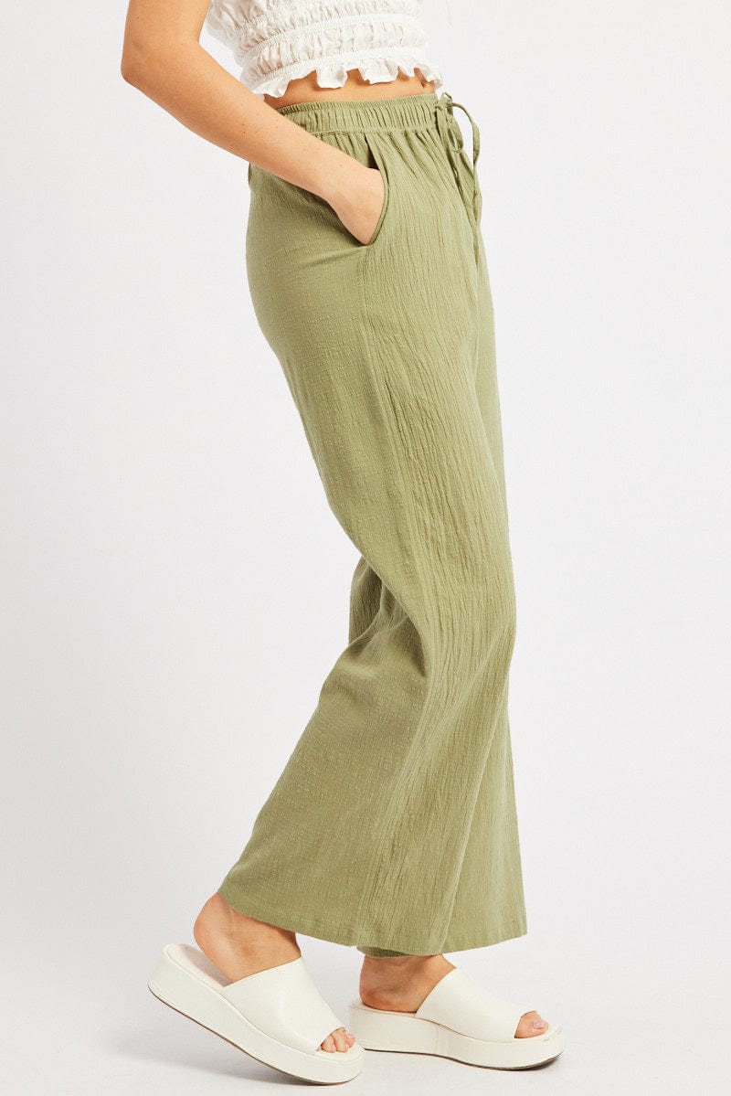 Green Wide Leg Pants High Rise