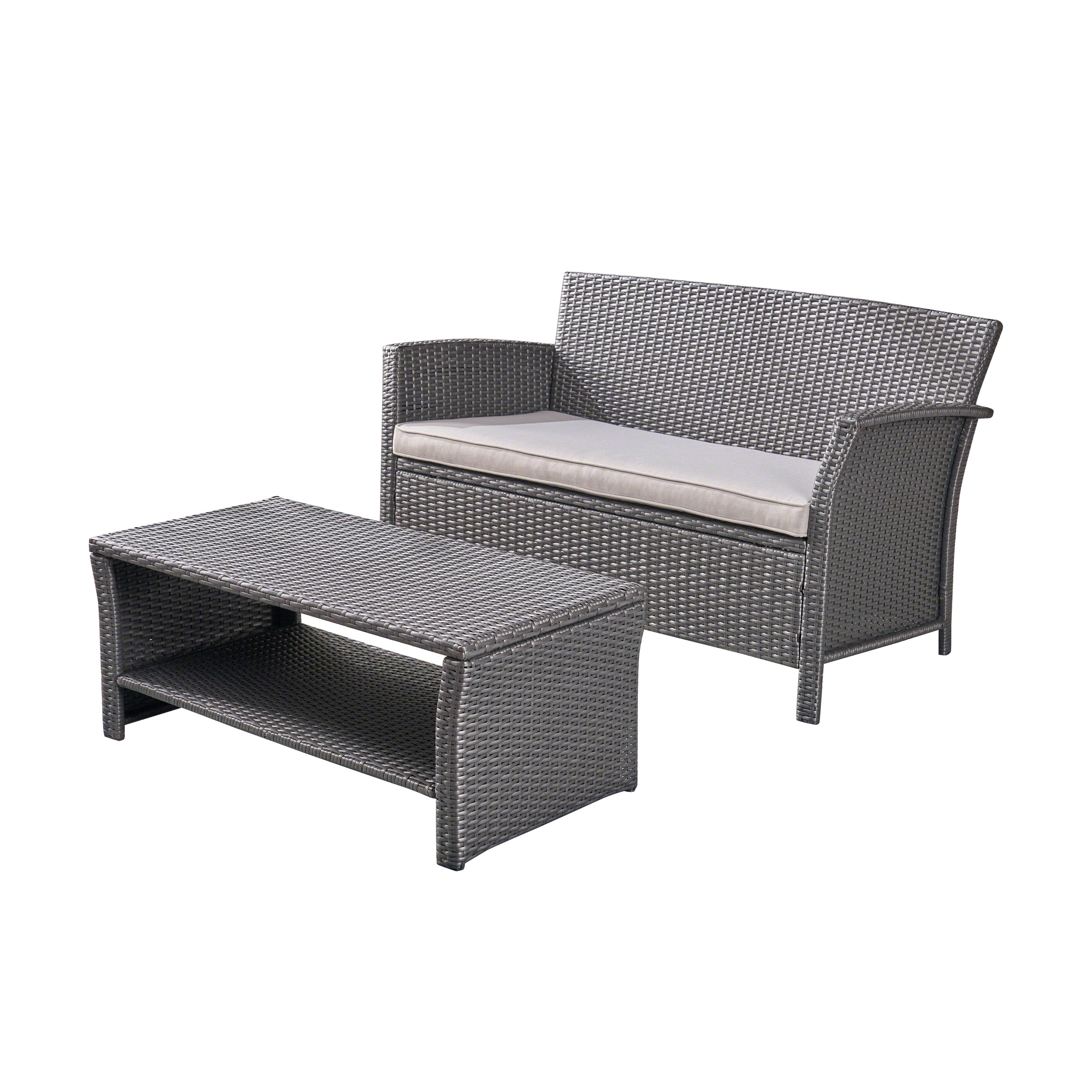 Lucia Outdoor Wicker Loveseat with Coffee Table