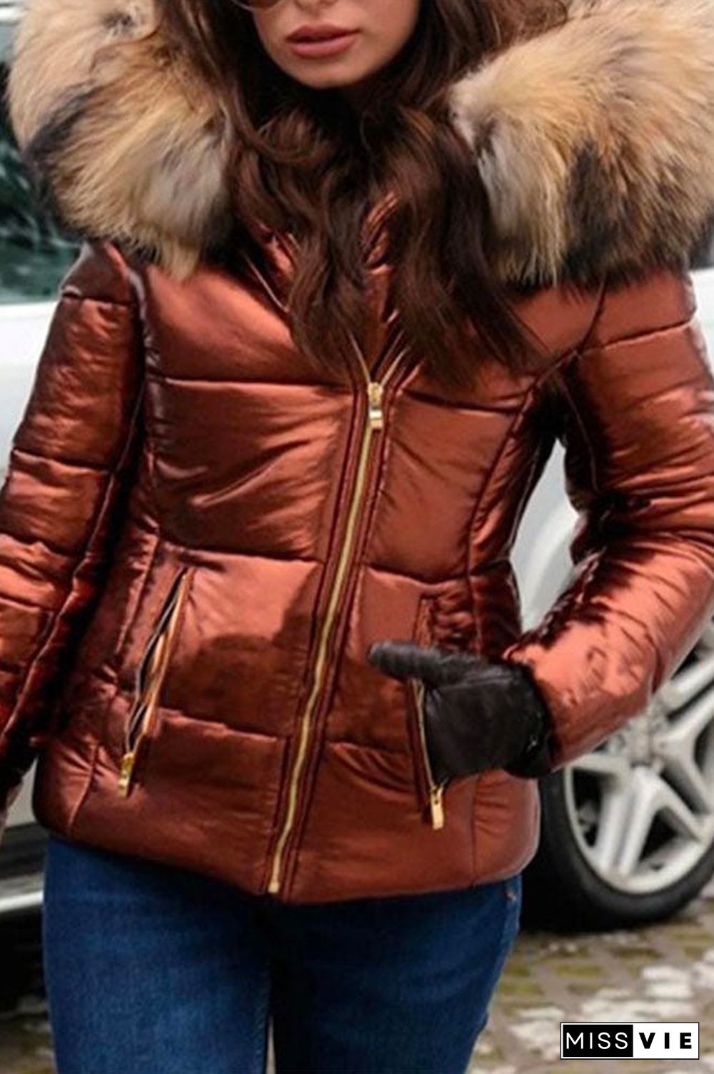 Faux Fur Collar Hoodied Short Down Coat