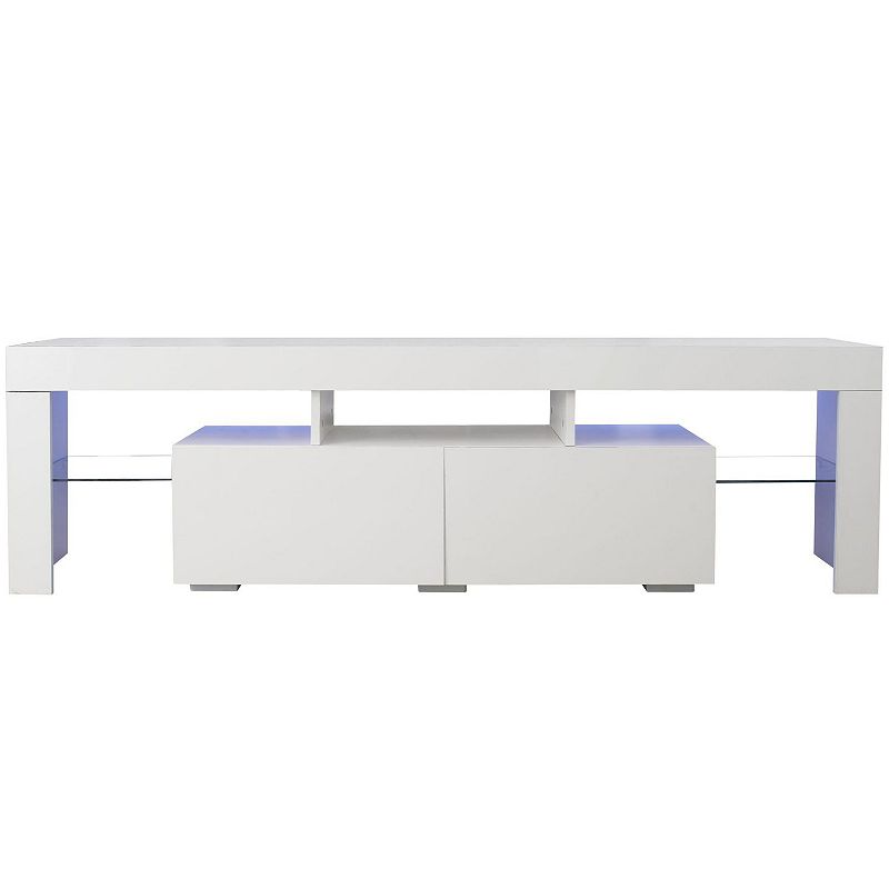 FC Design Modern TV Stand， LED TV Stand w/ Remote Control Lights