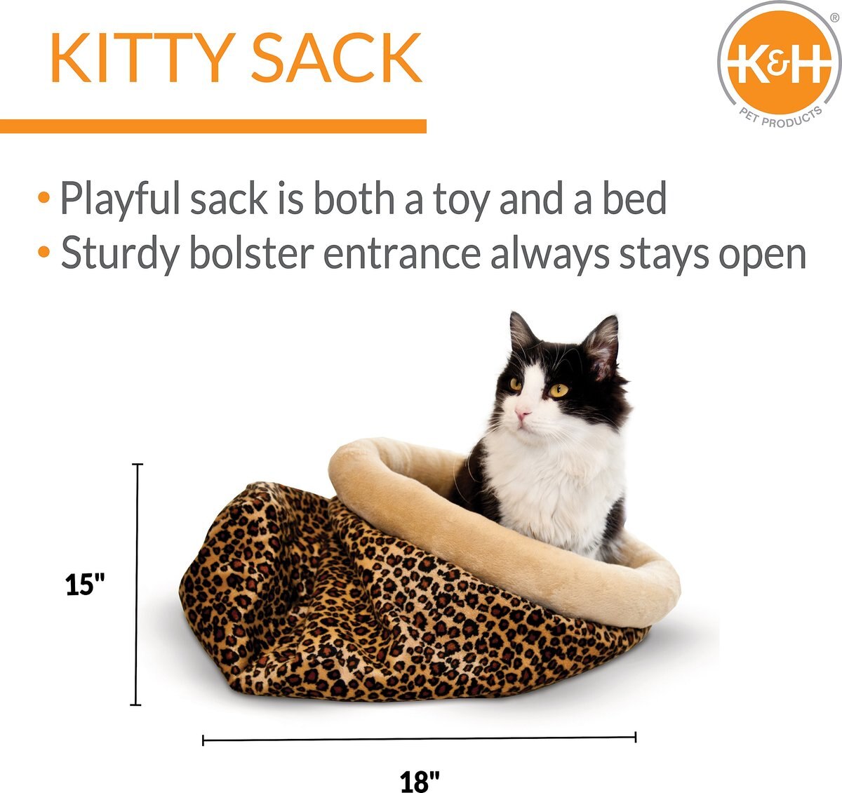 KandH Pet Products Self-Warming Cat Sack Covered Bag Warming Cat Bed， Leopard