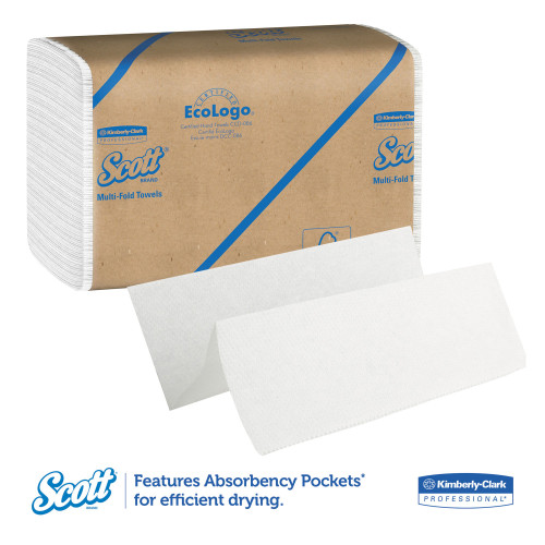 Scott Essential Multi-Fold Towels， Absorbency Pockets， 9.2 x 9.4， White， 250/Pack， 16 Packs/Carton (01840)