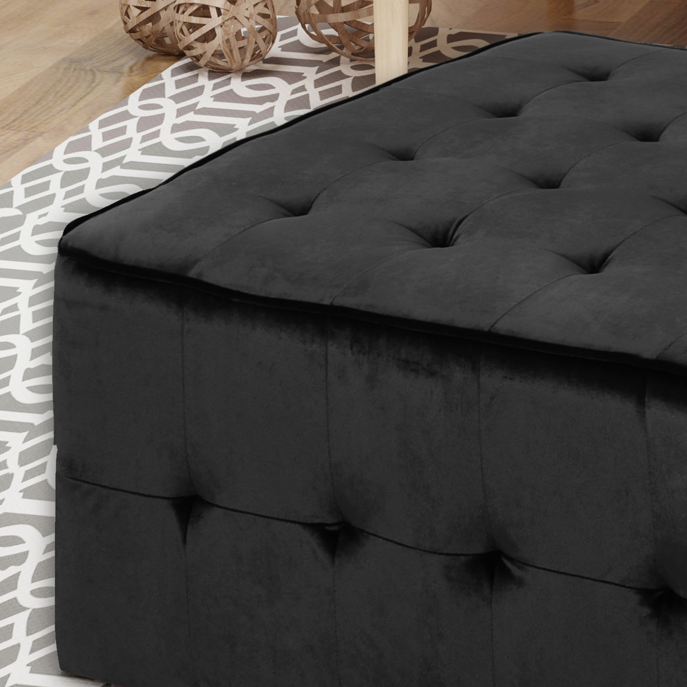 GDF Studio Justin Glam Tufted Velvet Ottoman   Transitional   Footstools And Ottomans   by GDFStudio  Houzz