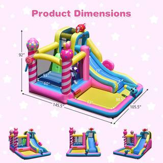 Costway Inflatable Bounce House Sweet Candy Bouncy Castle Bounce House with Water Slide and 480-Watt Blower NP10431