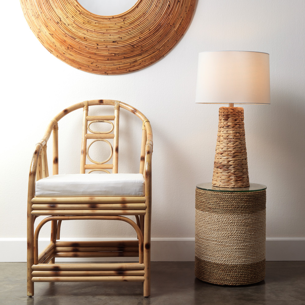 Two Tone Rope Wrapped Drum Accent Table Brown Off White Natural Coastal Island   Beach Style   Side Tables And End Tables   by My Swanky Home  Houzz