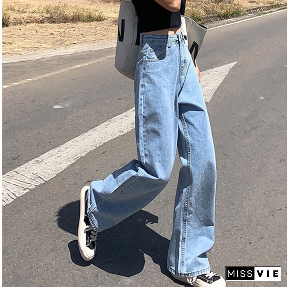 Woman Jeans High Waist Clothes Wide Leg Denim Clothing Blue Streetwear Vintage Quality Fashion Harajuku Straight Pants