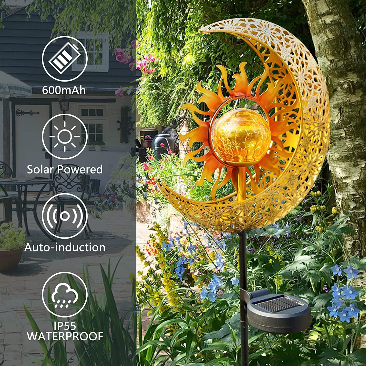 LICKLIP Solar Outdoor Lights LED Moon Metal Outdoor Decor Garden Lights for Patio