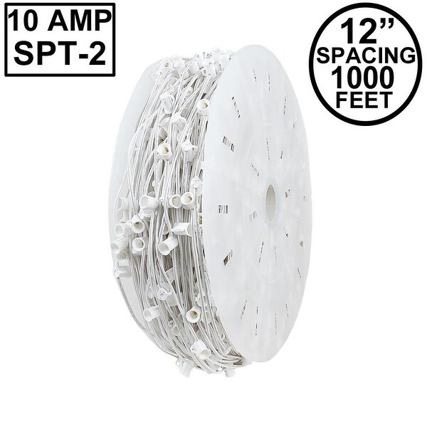 Novelty Lights 1，000 Foot C9 Christmas String Bulk Reel，White Wire，12 Spacing