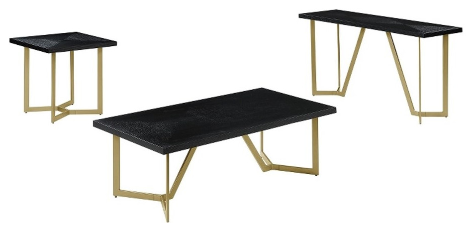 3pc Black Wood Coffee Table Set with Gold Painted Legs   Contemporary   Coffee Table Sets   by Homesquare  Houzz