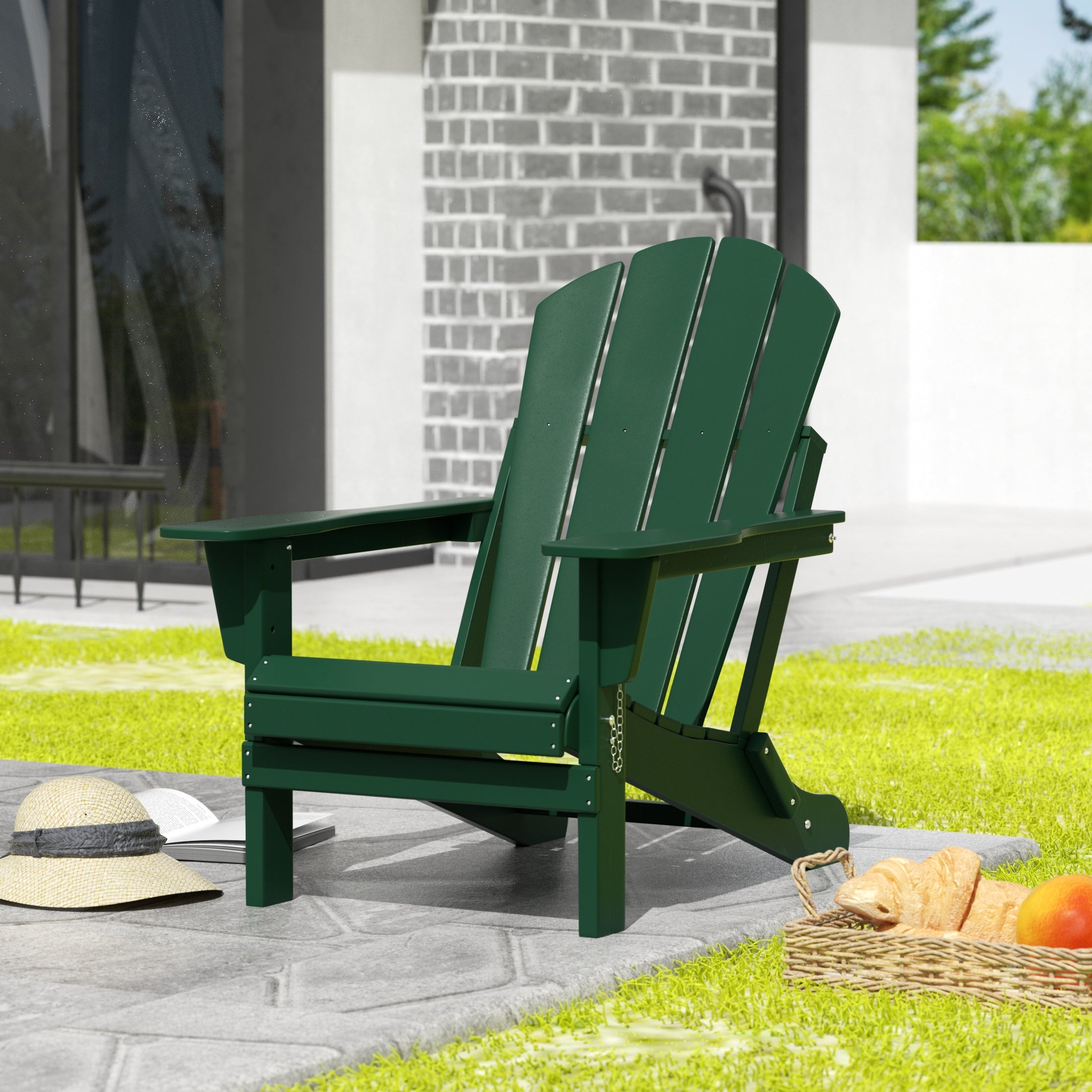 WestinTrends Outdoor Adirondack Chair, Plastic Fire Pit Chair, Weather Resistant Folding Patio Lawn Chair for Outside Deck Garden Backyard Balcony, Dark Green