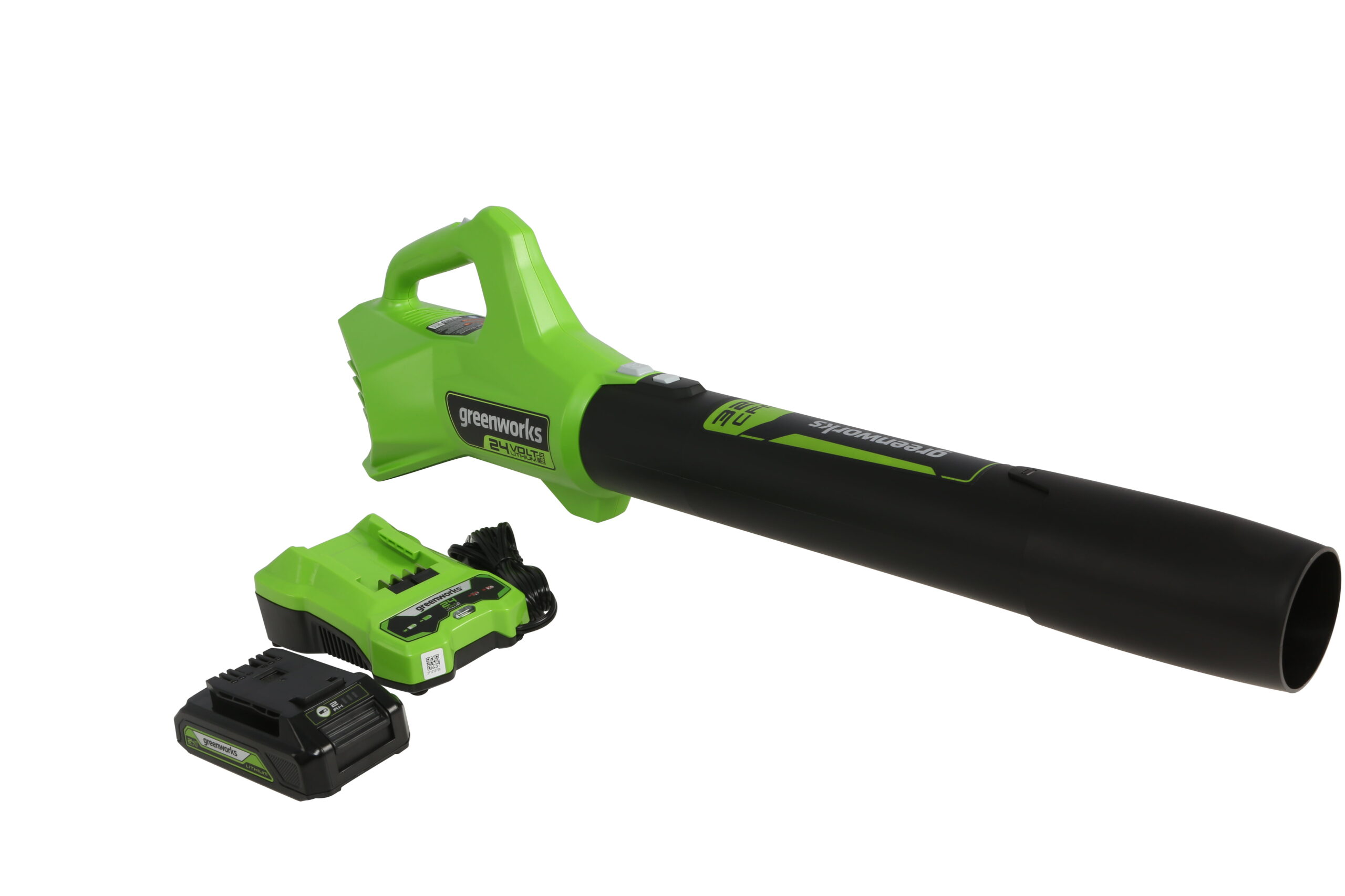 Greenworks 24V Cordless Axial Blower (90 MPH / 320 CFM) ， 2Ah USB Battery and Charger