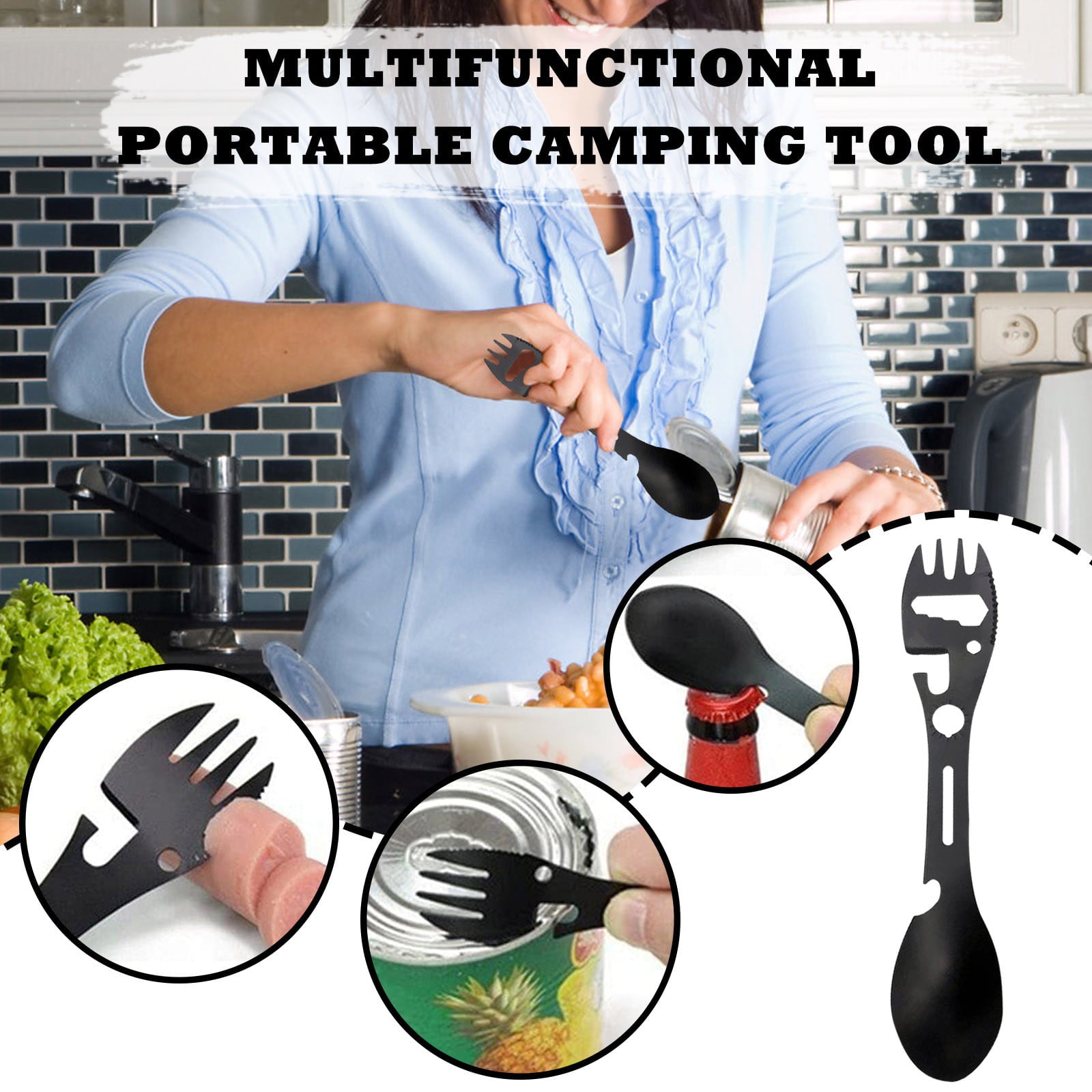 Jpgif Multifunctional Camping Cookware Spoon Fork Bottle Opener Portable Tool