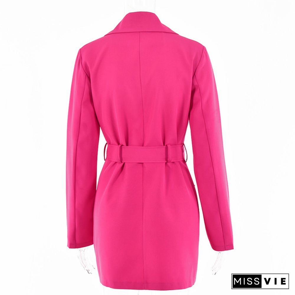 Women Long Sleeve Belted Blazer Dress Outfit