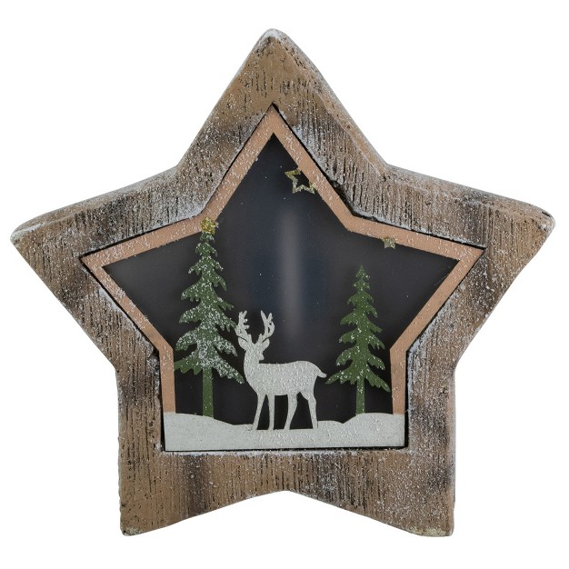 Led Lighted Star With Reindeer In The Woods Scene Christmas Decoration