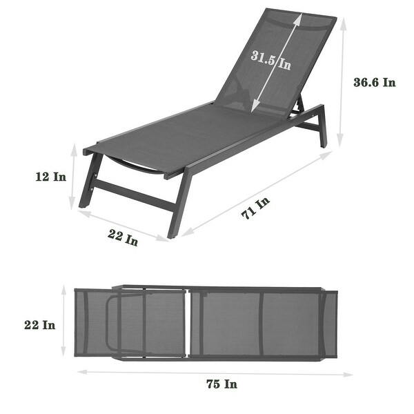 2-Piece Gray Metal Outdoor Chaise Lounge Chairs with Five-Position Adjustable - Overstock - 36501330