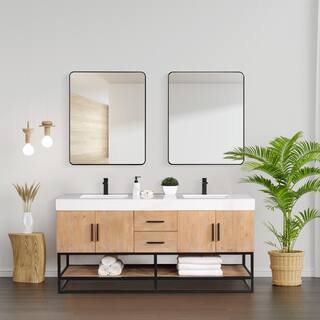 Altair Bianco 72 in. W x 22 in. D x 34 in . H Double Sink Bath Vanity in Light Brown with White Composite Stone Top 552072B-LB-WH-NM