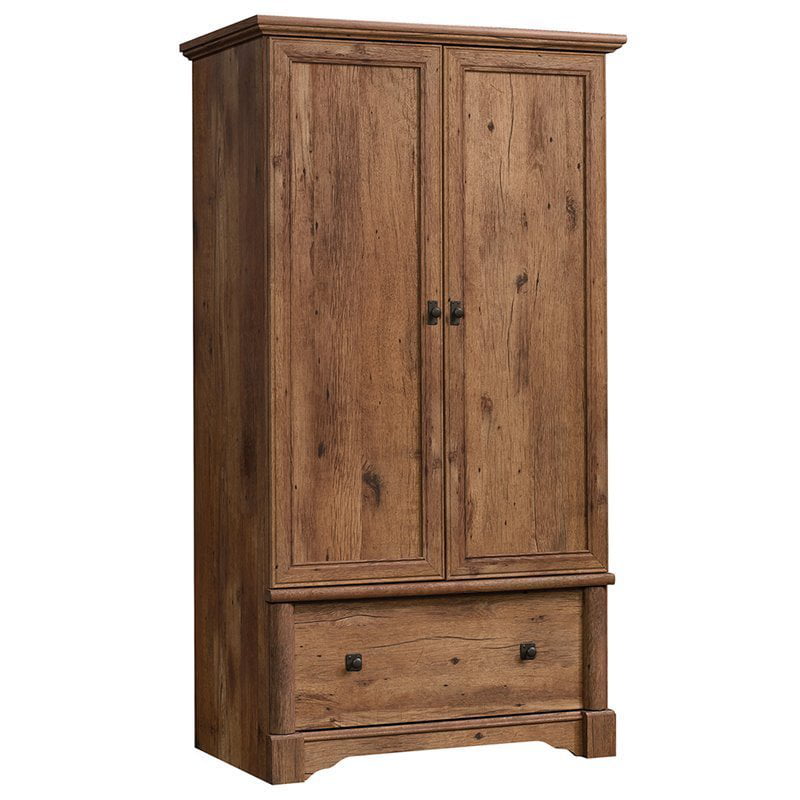 Pemberly Row Contemporary Wood Bedroom Armoire with Garment Rod in Vintage Oak