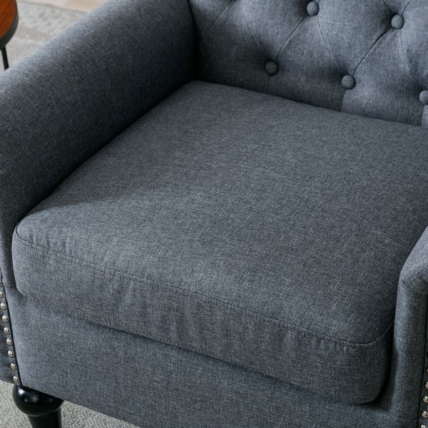 Linen Fabric Accent Armchair Tufted Upholstered Sofa， Dark Gray