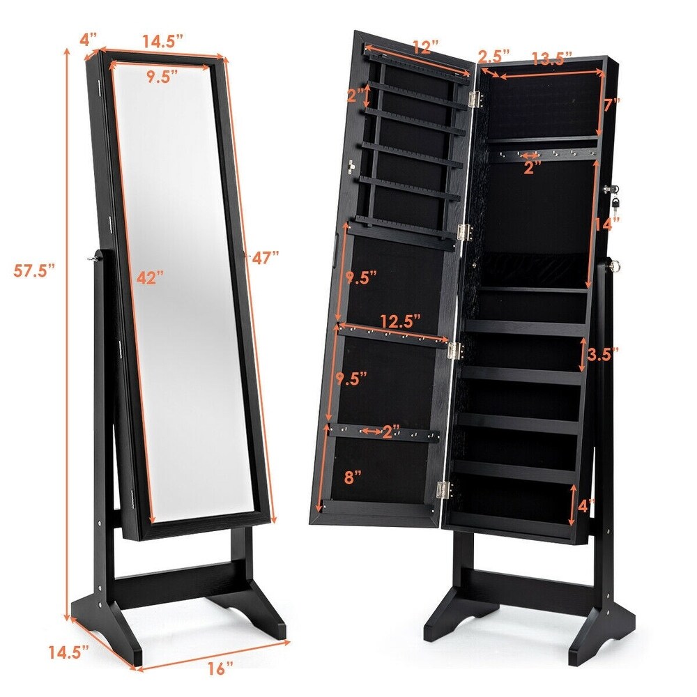 Jewelry Cabinet Stand Mirror Armoire with Large Storage Box   16\