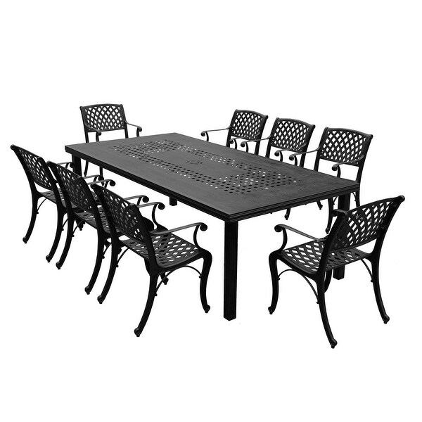 Modern Outdoor Mesh Lattice Aluminum 95in Large Rectangular Patio Dining Set with Eight Arm Chairs