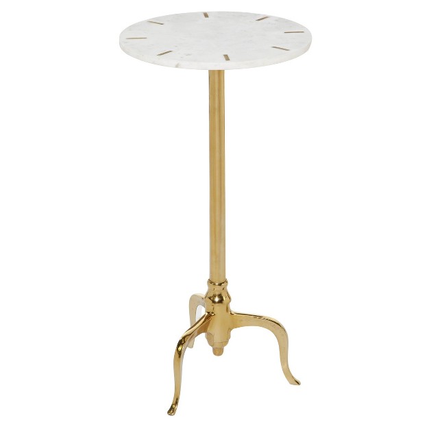 Contemporary Marble Pedestal Accent Table Brass Olivia amp May