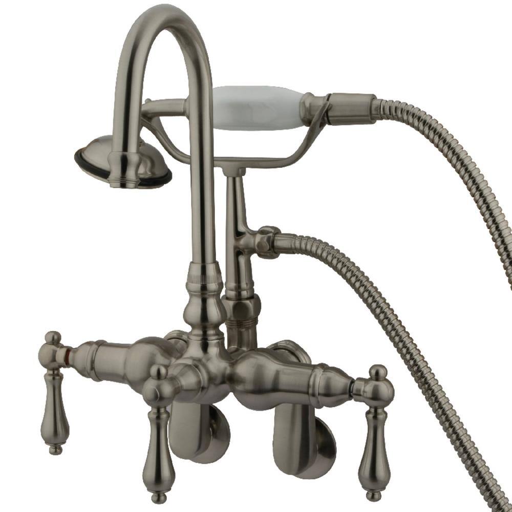 Kingston Brass Traditional Adjustable Center 3-Handle Claw Foot Tub Faucet with Handshower in Brushed Nickel HCC301T8