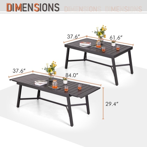 7/9piece Patio Dining Set，Expendable Rectangular Outdoor Dining Table with C Spring Rocking Chairs