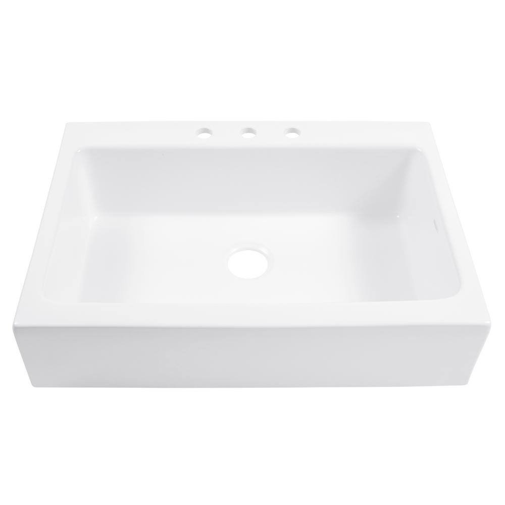 SINKOLOGY Josephine 34 in. 3-Hole Quick-Fit Drop-In Farmhouse Single Bowl Crisp White Fireclay Kitchen Sink SK450-34FC