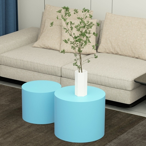 Modern Round Accent Nesting Side Coffee Table Set (Set of 2)